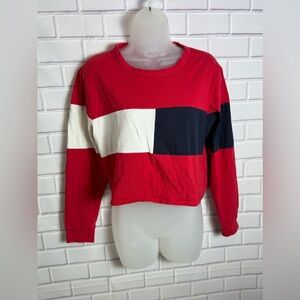 Gaze Red, White, and Navy Block long sleeve Sweatshirt top  / size S